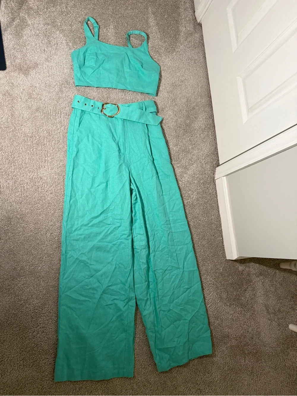 House of Harlow Green Linen Blend Matching Set